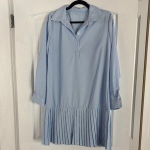 Blue Striped Pleated Dress